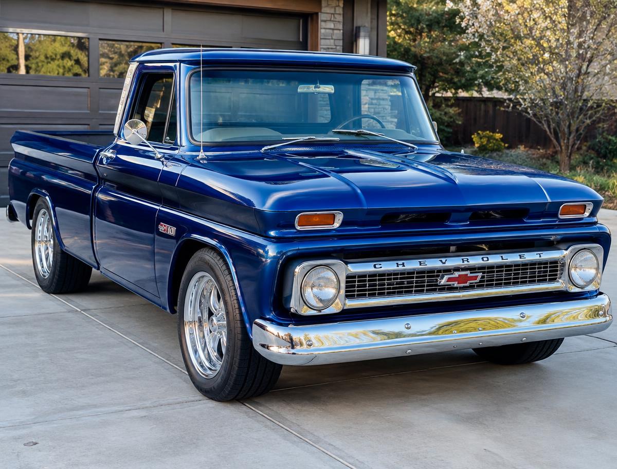 Blue Chevy C10 after a full detail
